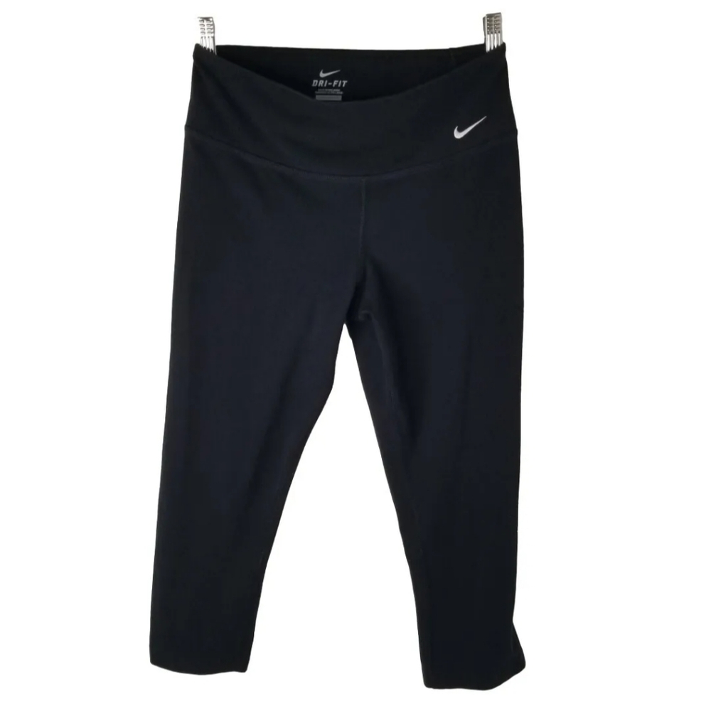 Nike Dri Fit Black Capri Logo Leggings Yoga Workout Activewear Size Small
